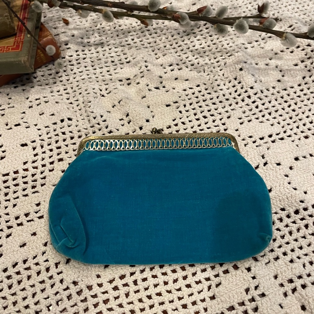 Blue velvet evening bag vintage EUC